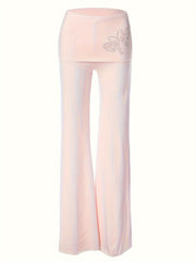 Elegant Rhinestone Butterfly Flowy Pants - Comfortable, Breathable Fabric, Perfect for Any Occasion - Women's Fashion