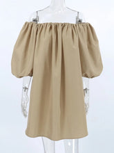 Ingvn Sexy Slash Neck Off Shoulder Khaki Short Dress High Street Fashion Casual Woman Clothing Summer Puff Sleeve Solid Party Dresses
