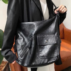 Ingvn Black Vintage Womens Shoulder Bag Plain Luxury Motorcycle Messenger Bag Designer Large Capacity Multi-functional Backpacks
