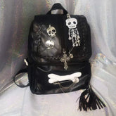 Ingvn Gothic Y2k Backpacks for Women Vintage Black Skeleton Cross Hip Hop Backpack Aesthetic Fashion Pu Leather Luxury Female Bag