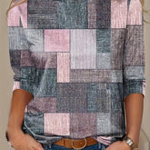 Flattering Plaid Print T-Shirt - Fashionable Crew Neck, Loose & Flowy Long Sleeves - Perfect for Spring & Summer - Womens Casual Wardrobe Staple