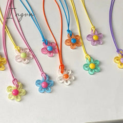 Girl Hollow Flower Necklace For women Temperament Niche Collarbone Chain Korean Fashion Neck Colorful Rope Chain y2k Jewelry