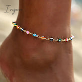 Bohemian Colorful Turkish Eyes Anklets for Women Butterfly Flower Zircon Shell Cat Ankle Bracelet Summer Beach Foot Leg Jewelry