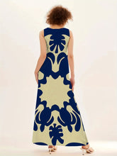 Boho Chic Sleeveless V-Neck Maxi Dress - Eye-Catching Graphic Print, Perfect for Spring & Summer - Womens Airy Beachwear