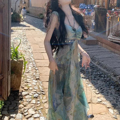 French Simple Dreamy Halter Neck Puffy Short Dress Slimming Empire Waist Mini Skirt Polyester Fiber Regular Sleeveless Dress
