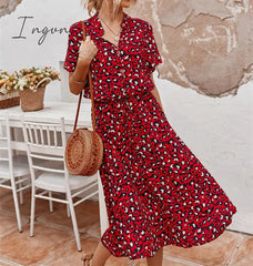Ingvn - Ladies Bohemian Leopard Print Shirt Dress Women Casual Midi Holiday Summer Dress Female A-line Loose Women Beach Dress Vestidos