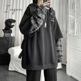 Ingvn - Fake Two Pieces Hooded Plaid Jacket