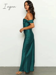 Ingvn - Pleated Backless Evening Dress Women Fashion Sleeveless Backless Bodycon Dresses Off-shoulder Sexy Club Maxi Dress