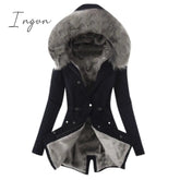Ingvn - Ultra Cozy Fur Button Up Waist Drawstring Pocket Cotton Coat