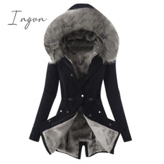 Ingvn - Ultra Cozy Fur Button Up Waist Drawstring Pocket Cotton Coat