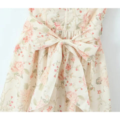 Summer Women Front Slit With Belt Floral Print Long Dress Sexy Backless Flying Sleeve Female Elegant Party Dresses