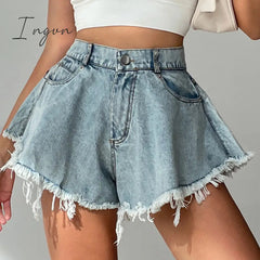 Ingvn - New Women Denim Shorts With Holes And High Waist Loose Tassel Jeans S-XXL