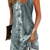Vintage Floral Print Peplum V-Neck Tank Dress - Soft Micro Elastic Polyester, Machine Washable, Customized Fit for Women - Perfect for Spring and Summer Season