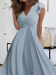 Ingvn - Women's Prom Dress Party Dress Wedding Guest Dress Long Dress Maxi Dress Blue Sleeveless Pure Color Layered Summer Spring Fall V Neck Fashion Evening Party Wedding Guest Summer Dress 2023 S M L XL