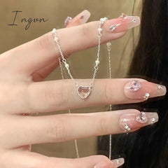 Korean Pink Heart Shape Necklace For Women Fashion Shiny Crystal Pendant Necklace Rhinestone Chain Party Aesthetic Jewelry Gift