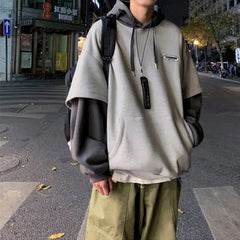 Ingvn - Spring Outfits 2023 Trends Hoodies Women Sweatshirt Couple Autumn/winter Fake Two-piece Hooded Pullover Student Korean Style Loose Top Velvet Thick Jacket