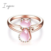 Ingvn - Cute Pink Cat Finger Ring for Women New Lovely Animal Girls Rings Daily Wear Party Fashion Accessories Fancy Gift Jewelry