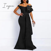 Ingvn - High Quality Summer New Red Elegant Women Party Dresses Sexy Low Cut Mermaid Beaded Lace Embroidery Wedding Evening Floor-Length Dress
