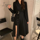 Ingvn - Long Sleeve Dresses Women Bandage Punk Streetwear Hipster Vestidos Mujer Elegant Popular Side Slit A-Line Charm Vintage Ulzzang