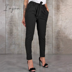 Ingvn - Casual Slim Chiffon Thin Pants For Women High Waist Black Khaki Green Pants Woman Trousers