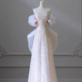 High End Heavy Industry Light Wedding Dress, One Shoulder Bridal Temperament, Light Luxury, Niche Fish Tail Engagement Dress,