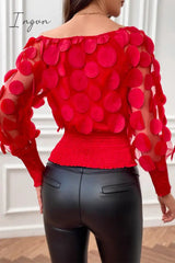 Ingvn - Celebrities Elegant Solid Appliques Mesh Off the Shoulder Tops