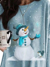 Ingvn - Women's Christmas Casual Dress T Shirt Dress Tee Dress Shift Dress Mini Dress Blue Long Sleeve Snowman Pocket Winter Fall Autumn Crew Neck Fashion Daily Date Loose Fit XS S M L XL XXL 3XL 4XL 5XL