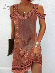 Ingvn - Women's Casual Dress Ethnic Dress Summer Dress Floral Tribal Cut Out Print V Neck Mini Dress Active Fashion Outdoor Daily Short Sleeve Regular Fit Red Blue Green Summer Spring S M L XL XXL