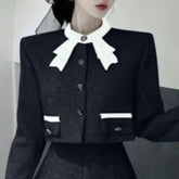 Autumn Vintage Elegant 2 Piece Dress Set Women Korean Fashion Casual Party Suits Female Chic Long Sleeve Tops +Solid Skirt