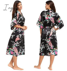 Ingvn - Silk Kimono Robe Bathrobe Women Satin Robe Silk Robes Night Sexy Robes Night Grow For Bridesmaid Summer Plus SizeS-XXXL
