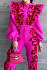 Ingvn - Elegant Solid Pocket Stringy Selvedge Mandarin Collar Long Sleeve Two Pieces