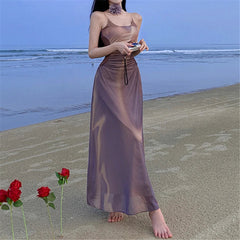New Summer Casual Midi Dress for Women Slim Sleeveless Backless Vestido Fashion Elegant Holiday Beach Dresses Female Clothes