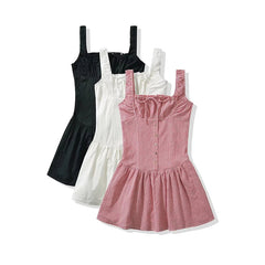 Summer Women Sexy Ruched Chest Corset Style Tank Mini Dress Low Waist Sleeveless Female Holiday Party Robe
