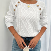 Long Sleeve Cable Knit Sweater, Casual Crew Neck Sweater, Women's Clothing