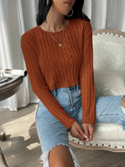 Classic Elegant Long Sleeve T-Shirt - Timeless Solid Crew Neck Design, Ribbed Cuffs, Versatile Wear for Spring and Fall - Womens Everyday Clothing