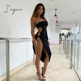 Ingvn - Summer Outfits One Shoulder Hollow Out High Split Sexy Dress Elegant Summer Dress Women Party Club Dresses Female New Black Bodycon Dress