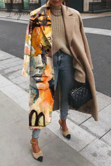 Ingvn - Elegant Print Contrast Turn-back Collar Outerwear