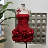 Bandage Tight Two Piece Flower Top Mini Skirt Sets Halter Knitted Nightclub Clothing Luxury Party Dress Women's Fashion Outfit