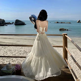 Summer Sexy Backless Long Dresses for Women Elegant Party Fashions Sleeveless Lace-up Female Clothing Beach Chiffon Boho