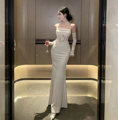 Vintage Sexy Hollow Out Bodycon Spaghetti Strap Long Dresses for Women Elegant Party Prom Velvet Female Clothing Holiday Robe