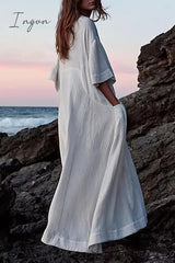 Ingvn - Casual Simplicity Solid Pocket O Neck A Line Dresses