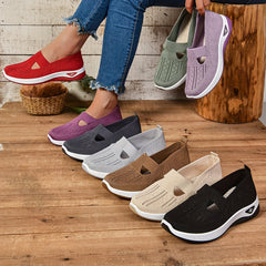 Women's Cut-out Sneakers, Casual Breathable Slip On Walking Shoes, Lightweight Outdoor Flat Shoes (plus size)