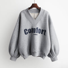 Autumn Winter Girl Korean Version Oversized Hoodies Street Style Letter Embroidery Sweatshirt Fleece Thick Pullover Tops Femmes