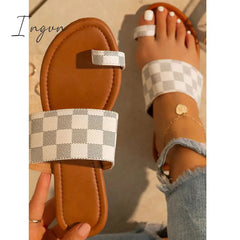 Ingvn - Plaid Toe Loop Slip-On Open Rounded Toe Slippers
