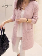 Ingvn - Women's Pullover Sweater Jumper Jumper Ribbed Knit Pocket Solid Color Crew Neck Stylish Casual Daily Going out Fall Winter Pink Wine One-Size