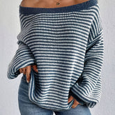 Cozy Fit Drop Shoulder Sweater - Pullovers - Soft, Loose Knitted, Casual Crew Neck, Long Sleeve, Women's Clothing for Everyday Wear