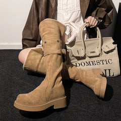Ingvn Vintage Winter Warm Cotton Women's Over The Knee Boots Fashion Thick Heels Long Bootties Woman Largas Booties