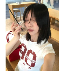 American Summer Short Sleeve T-shirts Women's New Design Slim Fit Sweet and Spicy Sle Printed Tops