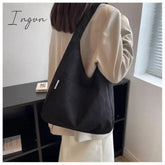 Ingvn - Canvas Shoulder Women's Tote Bag Corduroy Simple Casual Large Capacity Designer Handbags For Women Travel Solid Shopper Bag