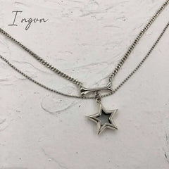 Fashion Double Layer Chain Hollow Star Pendant Necklace For Women Korean Punk Neck Chain Y2K